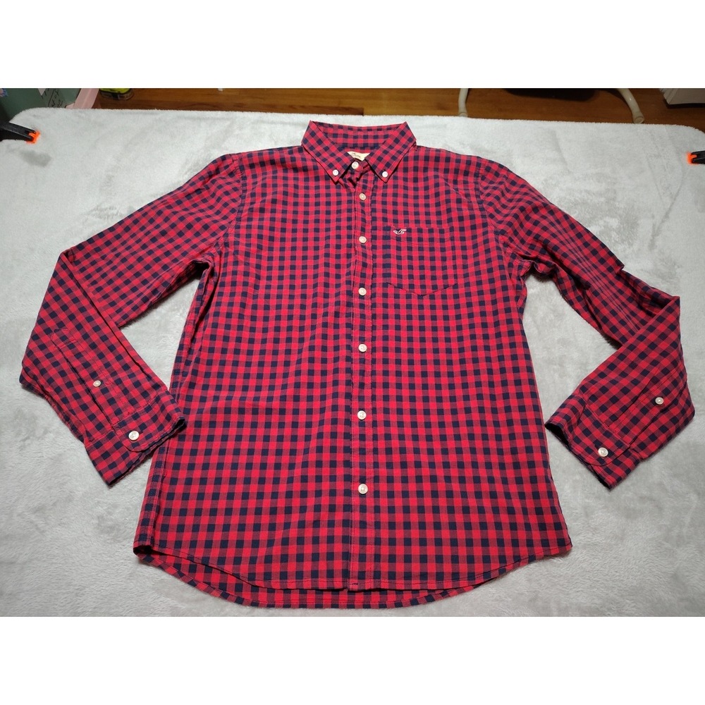Hollister Shirt Men L Red/Navy Check Oxford Classic Country Western Rodeo
